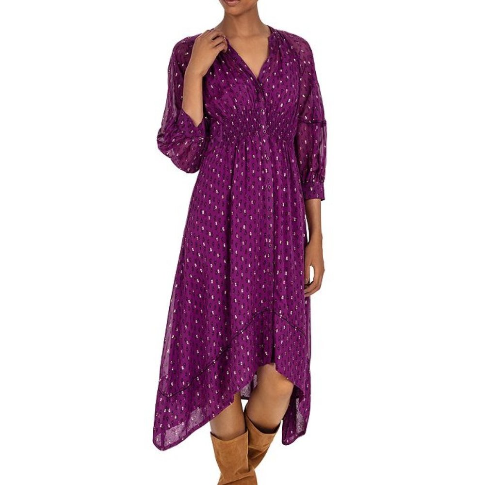 BA&SH Cyana Balloon Sleeve Midi Dress Size 2 MEDIUM